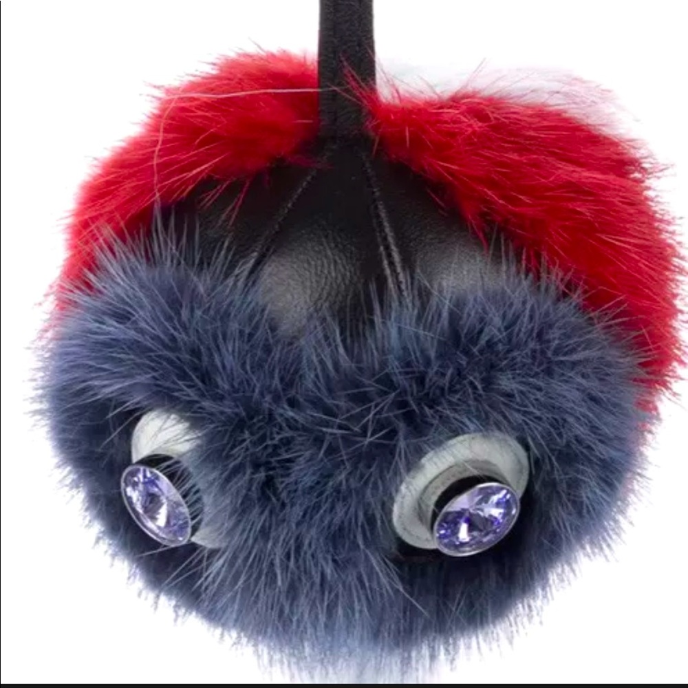 Fendi Brand New Goatskin Leather Mink Swarovski Crystal Bag Charm